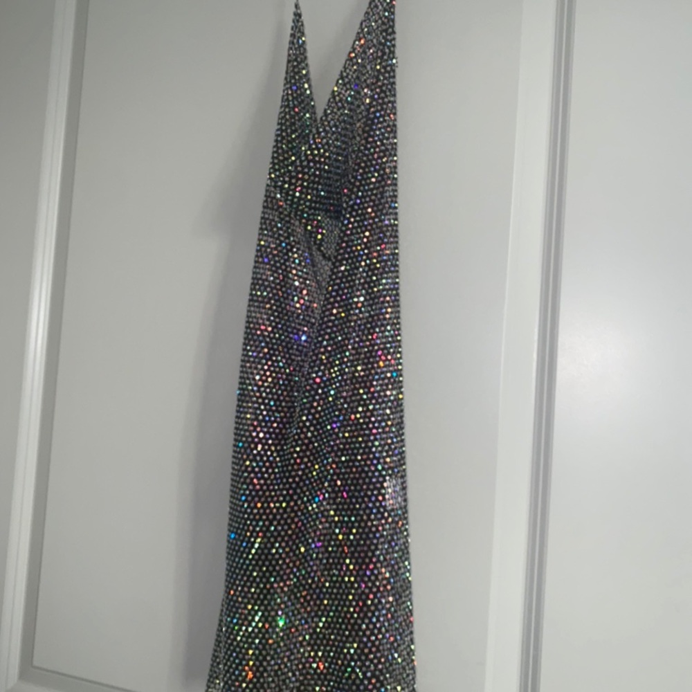 Silver diamante chain halterneck bodycon dress